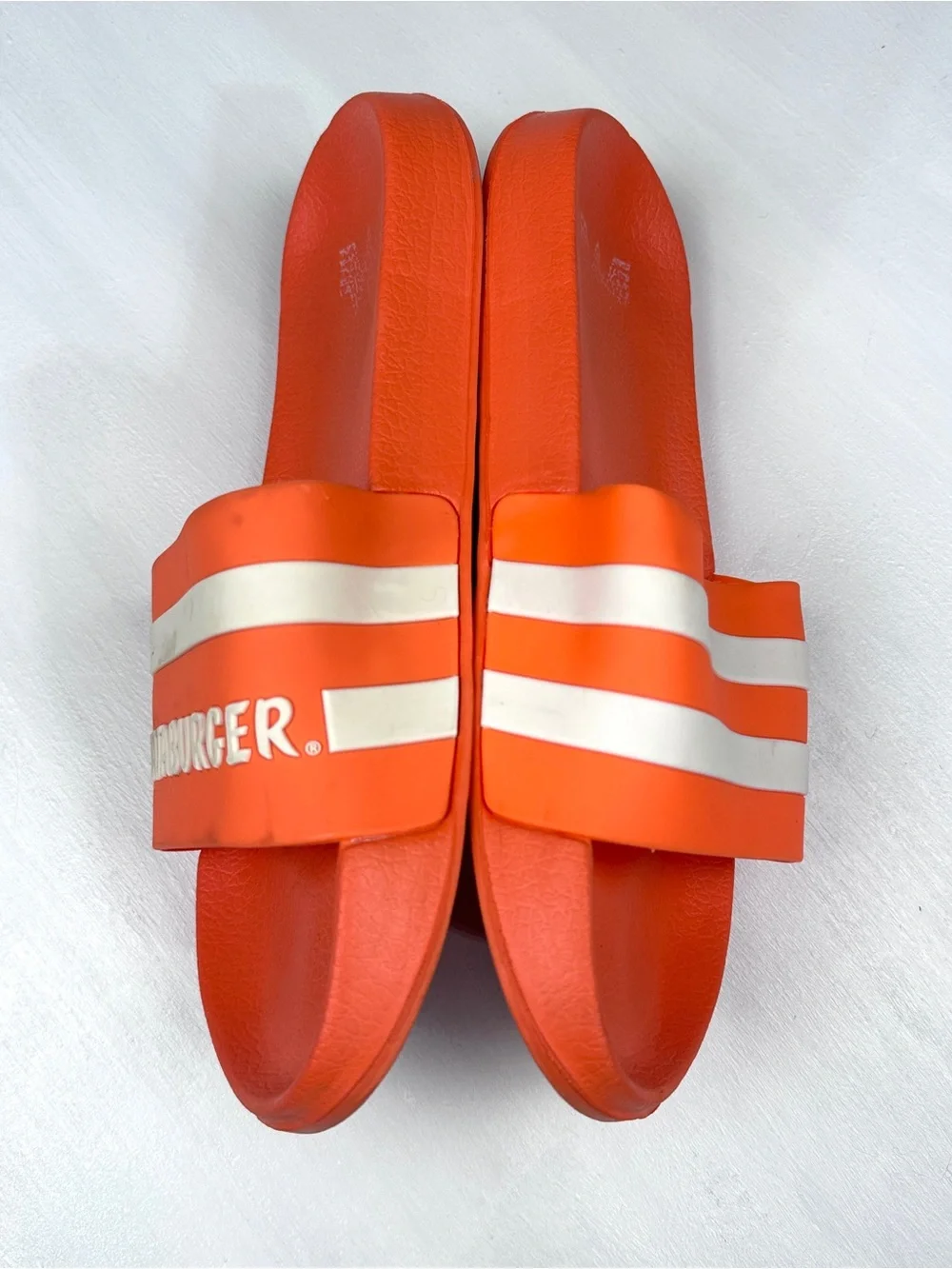 Whataburger Orange Slide Sandals with White Stripes